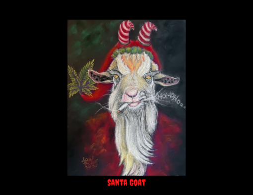 Thirteen images of goats creating mayhem drawn with soft pastels.